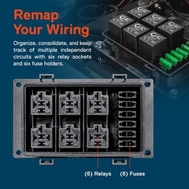 True MODS 12V Auto Waterproof Fuse 5-Pin Relay Box Block [6 Bosch Style Relay Holder] [6 ATC/ATO Fuse Holder] Universal Relay Block Box for 12V Automotive Vehicles Cars Marine Boat Light Equipment