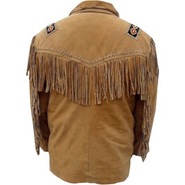 Quality Supply Western Genuine Suede Leather Jacket Men Native American Beaded Tassel Top Brown Fringe Cowboy Jacket for Sale