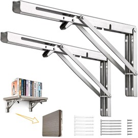 MINISOISO Folding Console Heavy Duty 350 mm Shelf Holder Stainless Steel with Screws and Dowels, Wall Mounted Folding Shelf Brackets, Space Saving and Stable, Ideal for Home, Kitchen, Office, Table