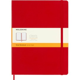 Moleskine - Cuaderno clásico, tapa dura, XL (7.5 x 9.5 pulgadas), rayadas/forradas, rojo escarlata, 192 páginas