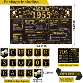 70th Birthday Decorations for Men Women,24PCS 1955 Banner Decorations,Including 1955 Banner,6Honeycomb Topper,70 Balloons,Anniversary Card,Cheers to 70 Years Banner,7 Hanging Swirl,6 Paper Poms,Sash