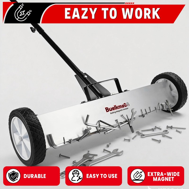 Buelkmag 55Lbs Nail Magnet Sweeper 36 Inch Rolling Magnetic Sweeper