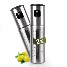 SINZONeu 2 x 100 ml Oil Atomiser Stainless Steel Set, Precision Sprayer with Measuring Window, High Pressure Atomiser for Fine Mist, Splash-proof and Easy to Clean