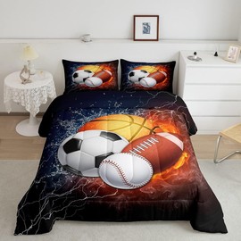 Erosebridal Twin Comforter Set for Boys Baseball Bedding Basketball Comforter Soccer Bedding Set for Teens Football Comforter Set with 1 Pillow Sham Basketball Room Decor Sports Themed Quilt Set, Soft