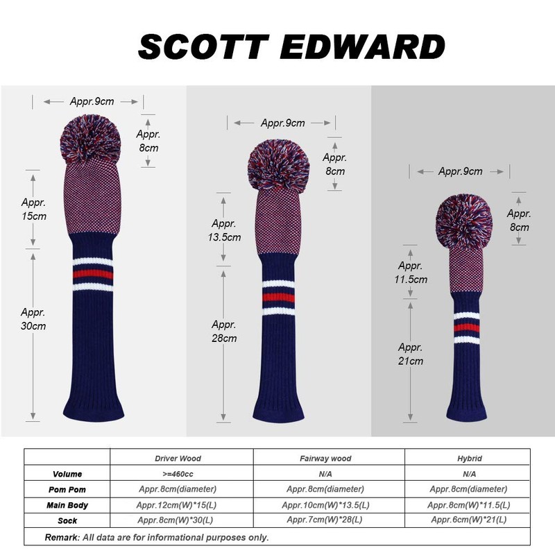 Knit Golf Wood Headcover Set of 4 for Driver Wood,