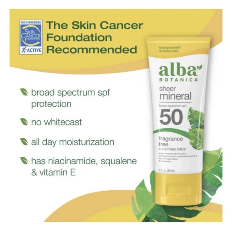 Alba Botanica, Sunscreen Sheer Lotion Mineral SPF 50, 3 Fl