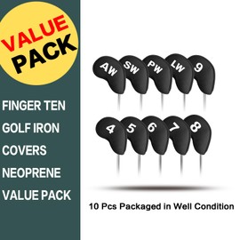 Golf Iron Head Covers Neoprene Velcro Closure Number Value 10 Pcs,Golf Club Headcover Lightweight Soft Protection in Blue Black Pink for Men Women (Black)