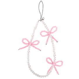 BOXOB Bow Phone Charms, Pink Bow Pearl Beaded Phone Charm Cute Cellphone Accessories Pearl Bowknot Cellphone Charm Strap for Bag Keychain Camera