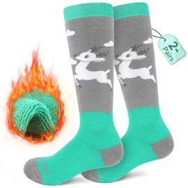 Findway Kids Ski Socks, Kids Thermal Socks 85% Cotton Boys Girls Snow Socks Soft Breathable Winter Outdoor Ski Socks for Skiing Skating Snowboarding, 2 Pairs/3 Pairs