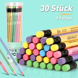 Evoarl 30 Piece HB Pencils Set, Triangular Pencils Children with Eraser, 5 Colours Pencil for Exams, School, Office, Drawing and Sketching (Pencils + Pencil Sharpener)