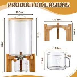Tioncy 8L Flour and Cereal Glass Container Rice Oatmeal Dispenser Storage Container Cereal Food Storge Container with Airtight Lid Wooden Stand and Measuring Cup for Kitchen Organization Pantry Store