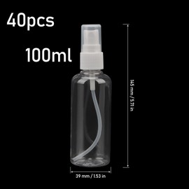 MOUYAT Transparente Sprühflaschen, 100 ml, Kunststoff, feiner Nebel, Sprühflaschen mit Trichtern und Etiketten, nachfüllbare Sprühflasche für ätherische Öle, Parfums, Blumenwasser, 40 Stück