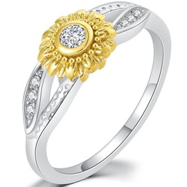 Jude Jewelers Stainless Steel Hammered Sun Flower Style Wedding Engagement Statement Promise Anniversary Holiday Ring (Silver Gold, 8)