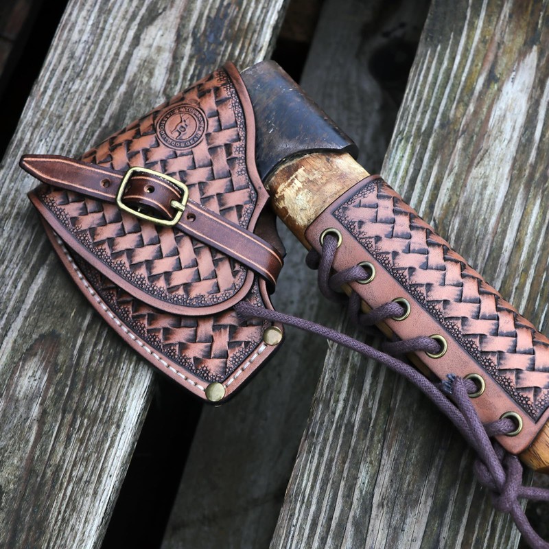 Tourbon Outdoors Leather Axe Head Cover Handle Guard Collar Protector
