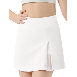 GroYolan Girls' Tennis Skirt High Waist Sports Skirt Golf Skorts Breathable Mesh Trouser Skirt Girls A-line Golf Skirt with Inner Shorts, White