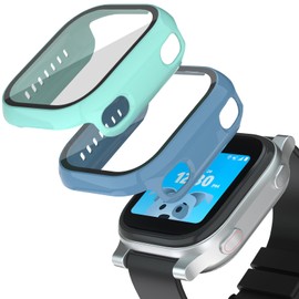 sylacor Compatible with AT&T amiGO Jr Watch Screen Protector, 2Pack Hard PC and Tempered Glass Case Cover for amiGo Kids Smartwatch Accessories, Anti-Scratch and Touch Sensitive (Teal+Blue)