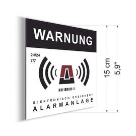 imaggge.com Set of 12 Stickers and 15 cm Square Aluminium Sign - Warning Alarm System - Deterrent for Thieves - Extremely Resistant to Scratches, Rain, Frost, UV