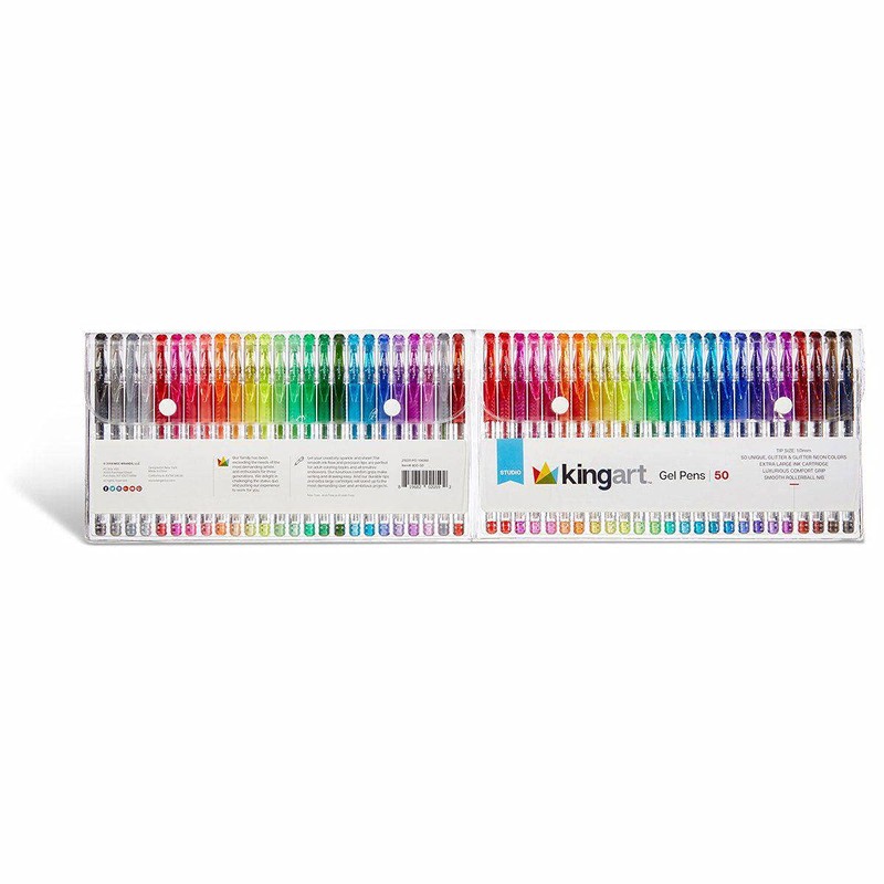 KINGART 400-50 Glitter Rollerball Gel Pens, 50 Sparkling Colors with