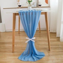CHUQING Table Runner Azure Blue Chiffon Table Runner Wedding Table Runner Communion Decorative for Birthdays Celebrations,27x120 Inch, Sky Blue