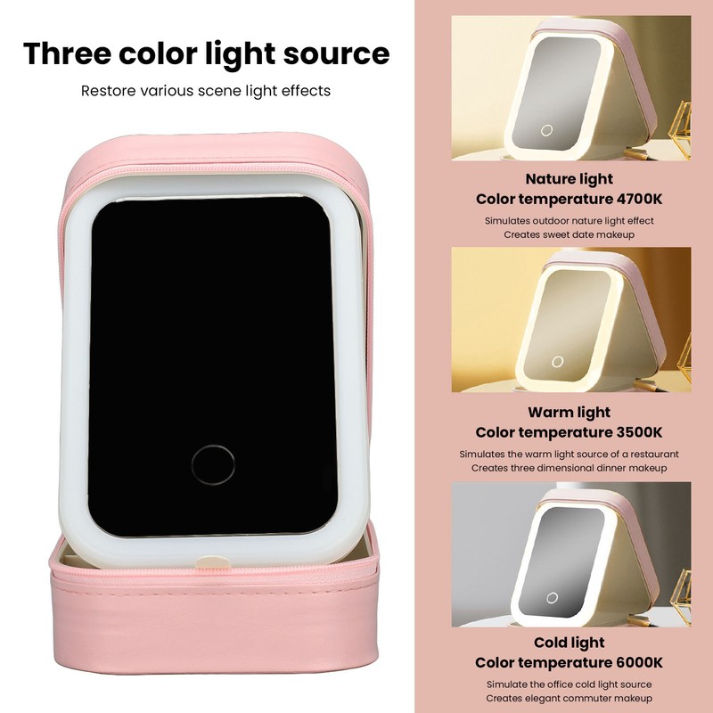 Jewelry Storage Box 3 Color Adjustable Lighting Leather Travel Makeup