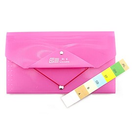 HAND® Pink Expanding 12 Section Ticket Receipt Wallet File Organiser with Coloured A to Z Tabs - Takes Sheets 250 x 120 mm