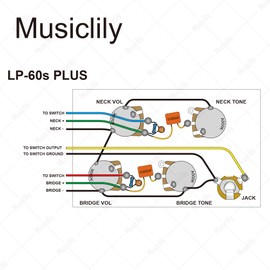 Musiclily Pro LP STD Modern 60s PLUS Treble Bleed Pre-wired Wring Harness Kit Upgrade for Epiphone LP Style Electric Guitar, Nickel Switch