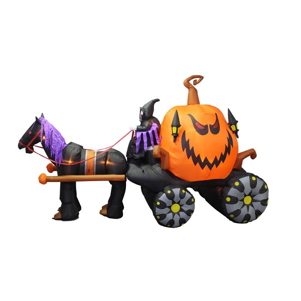 11.5 Foot Long Inflatable Grim Reaper Driving Pumpkin Carriage
