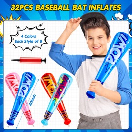 32 Pieces Pow Inflatable Baseball Bats 20 Inch Inflatable Toy Bat for Kids Baseball Party Decorations Favors Carnival Birthday Party Supplies Prizes Sports Theme Party Toys, 4 Colors