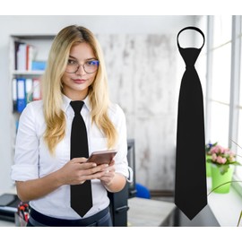 Luckyvestir Ties for Women, Womens Black/Red Tie Women Zipper Necktie for Shirt Adjustable School Tie (black)