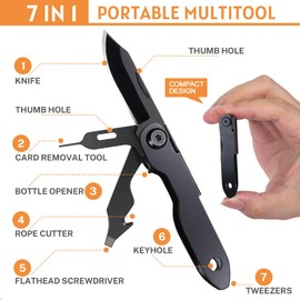 Small Pocket Multitool Knife for Men - 7 in 1 EDC Box Cutter with Tweezers, Everyday Carry Essential with Keyhole, Camping Gear, Fathers Day Dad Gifts for Men, Birthday Christmas Stocking Stuffers