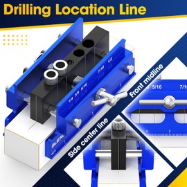 BLEKOO Self Centering Doweling Jig Kit, Power Tool Accessory Jigs with 5 SAE Drill Sizes 6 Drill Guide Bushings, Adjustable Width Drilling Guide Power Tool Accessory Jigs (Blue)