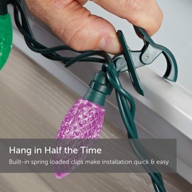 NOMA C9 LED Quick Clip Christmas Lights | Built-in Clip-One String Lights | 24 Purple, Blue, Green Bulbs | 16inch Foot Strand