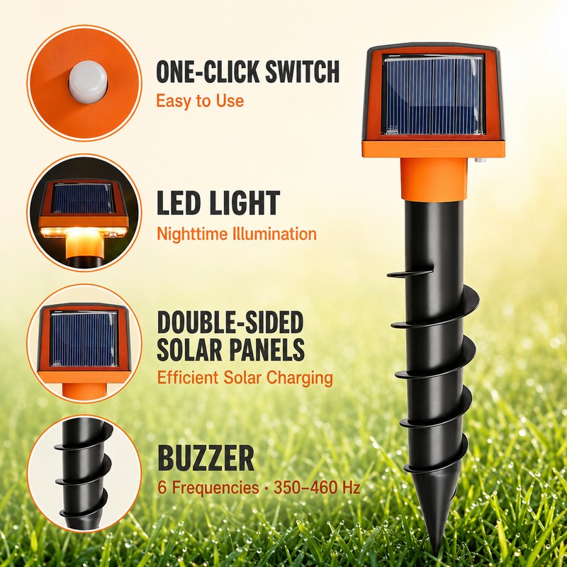 Solar Animal Repeller for Lawns and Gardens - Double-Sided Solar