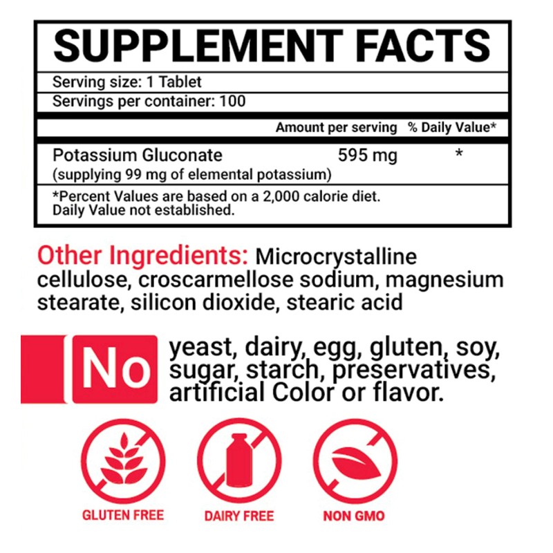 Peter Gillham’s Life Essentials Potassium Gluconate tablets 595mg, 100 Tablets,