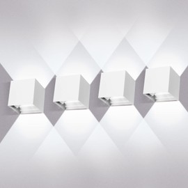 Juyace 20W LED Outdoor Wall Sconce Light 2000lm 6000K White Modern Exterior Light Fixture Up Down Angle-Adjustable with US Mount Plate White Aluminum for Front Porch Patio House Garage Door 4 Pack