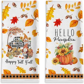 Pack of 2 Pumpkins Autumn Kitchen Towels, 43 x 66 cm Pumpkins Tea Towels Autumn Kitchen Towel, Pumpkin Dish Cloth for Autumn Decoration, Cleaning, Thanksgiving, Home, Housewarming Party (B)