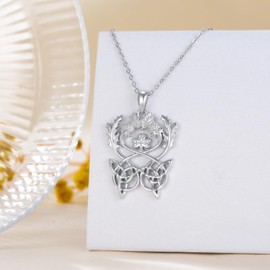 LEECCI Scottish Thistle Necklace 925 Sterling Silver Celtic Knot Butterfly Scotland Thistle Flower Pendant Necklace Jewelry Gifts for Women