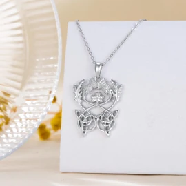 LEECCI Scottish Thistle Necklace 925 Sterling Silver Celtic Knot Butterfly Scotland Thistle Flower Pendant Necklace Jewelry Gifts for Women
