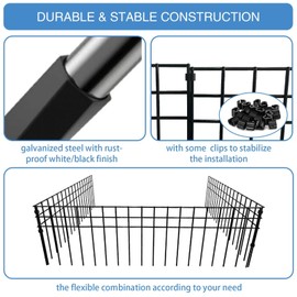 32x10-inch No Dig Animal Barrier Fence, 20 Pack Black Dig Protective Fence with 1.5 inch Spike spacing, Dog/Rabbit/Groundhog Underground Fence, Galvanized Outdoor Garden Metal Fence