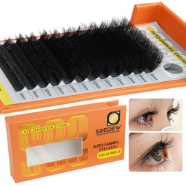 SEEDEW 3D Autofan Lashes, 0.05 LB Curl 8-15mm, Multilayer Volume Eyelash Extensions, Auto Fanning, Natural Individual 5/6/8/10D Lashes for Lash Artists Professional Use Only(0.05-LB-MIX8-15mm-Black)