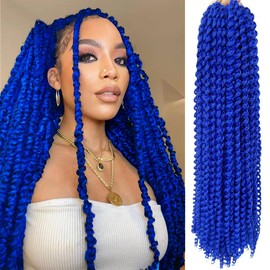 Passion Twist Hair 30 Inch Water Wave Crochet Hair 2 Pack Blue Passion Twists Braiding Hair Long Bohemian Braids Hair Synthetic Extensions (30Inch Blue) …