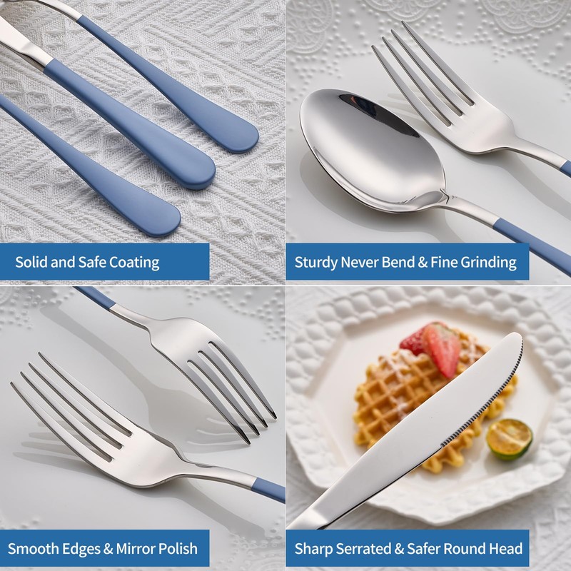 Moxinox 20-Piece Grey Blue Silverware Set, 18/0 Stainless Steel Grey