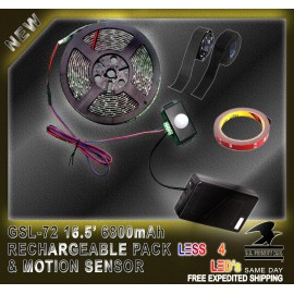 Less4leds Gun Safe Light 6800mAh Rechargeable Power Pack & Motion Sensor 100 On/Off Cycles - Cool White, Motion Sensor, 2ft VHB dbl Tape, 2ft Wire