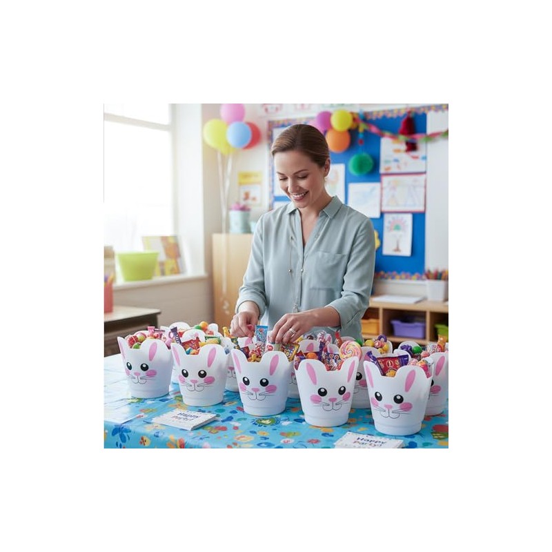 Fun Express 7" x 8" Bunny-Shaped Easter White Plastic Buckets