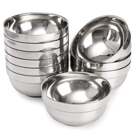 yarlung yarlung 10 Pack Stainless Steel Bowls 5 Inch Snacks Bowls, 15 Oz Soup Bowls Lightweight Salad Bowls Double-walled Metal Serving Dishes for Sauces, Rice, Noodle, Ice Cream