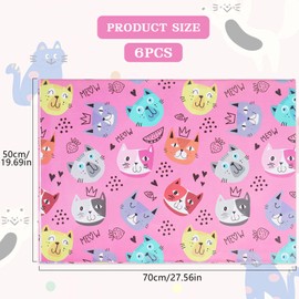 Cat Wrapping Paper, 6 Sheets Adorable Cat Kitten Design Birthday Gift Wrap Paper Cute Wrapping Paper for Birthday Baby Shower Cat Party