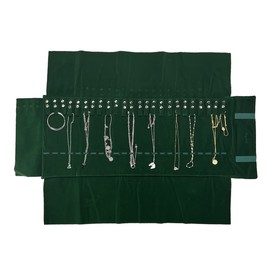 UnionPlus Velvet Travel Jewelry Roll Bag Organizer, Extra Large with Elastic Band for Necklaces Only, Blackish Green