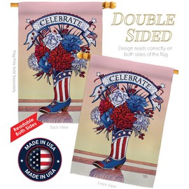 Breeze Decor American Boots Kit Patriotic Fourth of July Independence Day Fireworks BBQ United State Decoration Banner Small Yard Gift Double-Sided, House & Garden Flags Set w/Flagpole, Made in USA