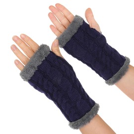 JK Home Fingerless Gloves for Women Winter Thermal Arm Warmers Thicken Plush Wrist Warmers Knitted Hand Warmers Gloves Mittens for Women Girls Working Running Biking Driving Navyblue