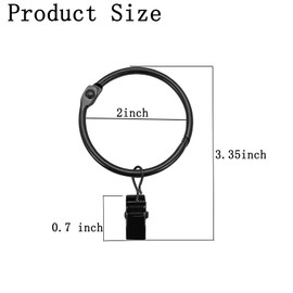 20 Pcs Openable Curtain Rings with Clips, Window Clip Rings Curtain Hooks Hangers Clip Rings for Hanging Drapery Drapes Bows, 2 Inch Diameter Fits Diameter 1.8 in Rod, Black